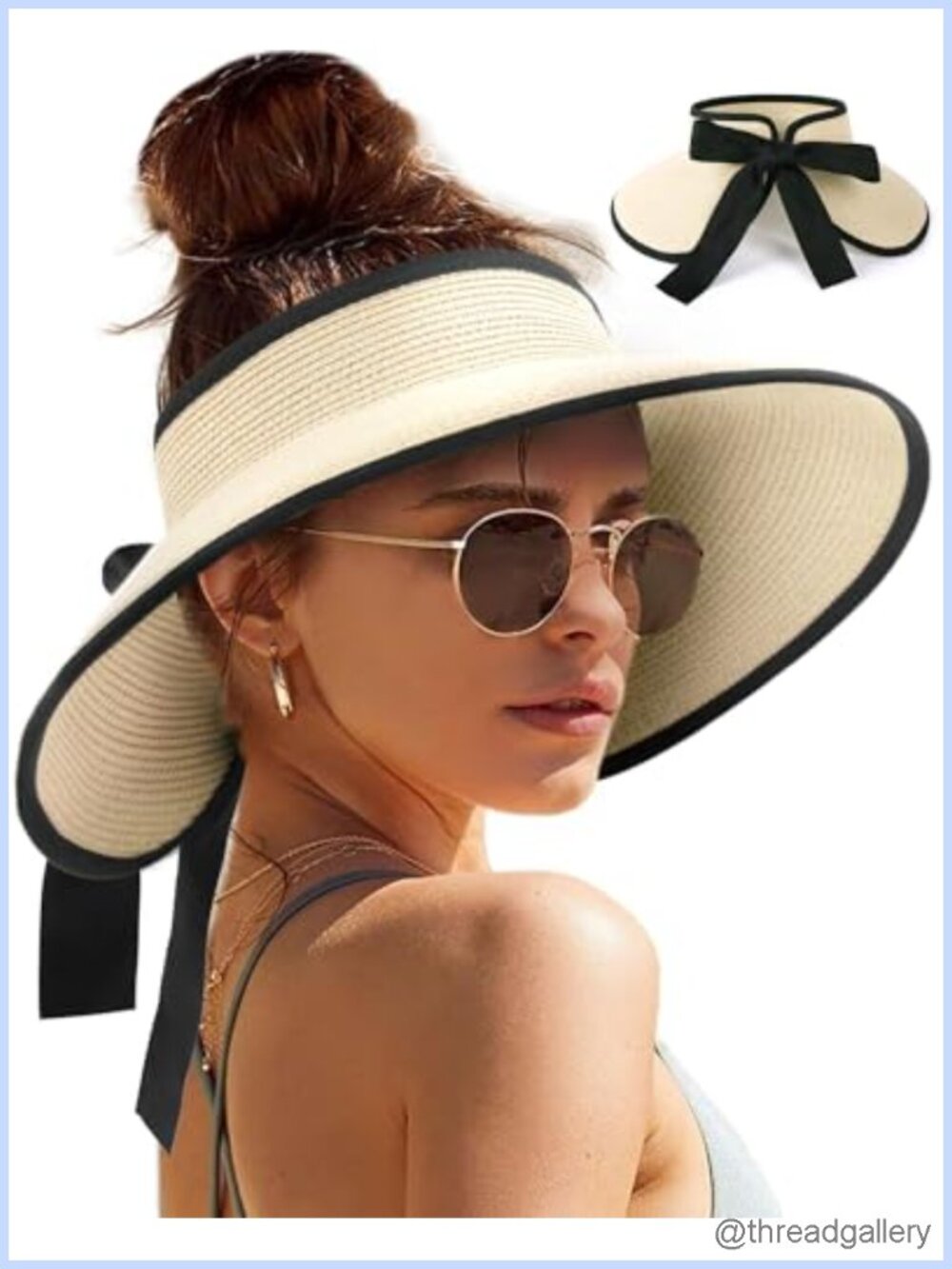 Straw Sun Visor UPF Wide Shade Ponytail Summer Hat